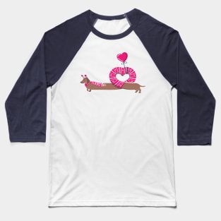 Dachshunds long love // fuchsia pink hearts scarves sweaters and other Valentine's Day details brown funny weiner dog puppy Scale + Placement Primary Tag Baseball T-Shirt